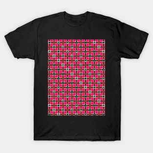 1970s Retro Inspired Polyhedral Dice Set and Leaf Seamless Pattern - Pink T-Shirt